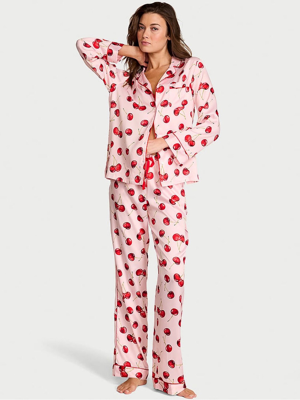 Victoria's Secret Pink Cherry-Print Long-Sleeve Pajama Set
